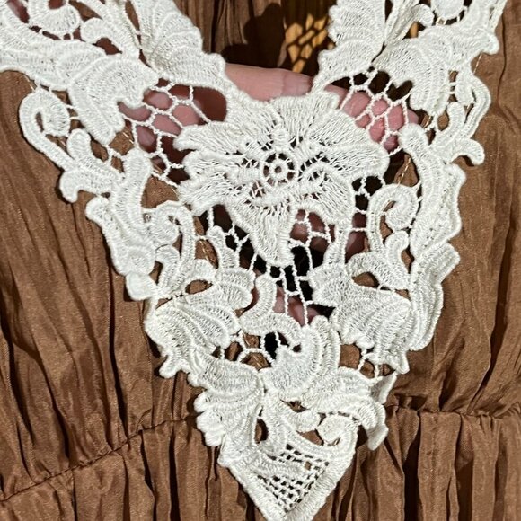 Anthropologie A'Reve Crochet Neck Empire Waist Flare Knee-Length Dress - Picture 4 of 13